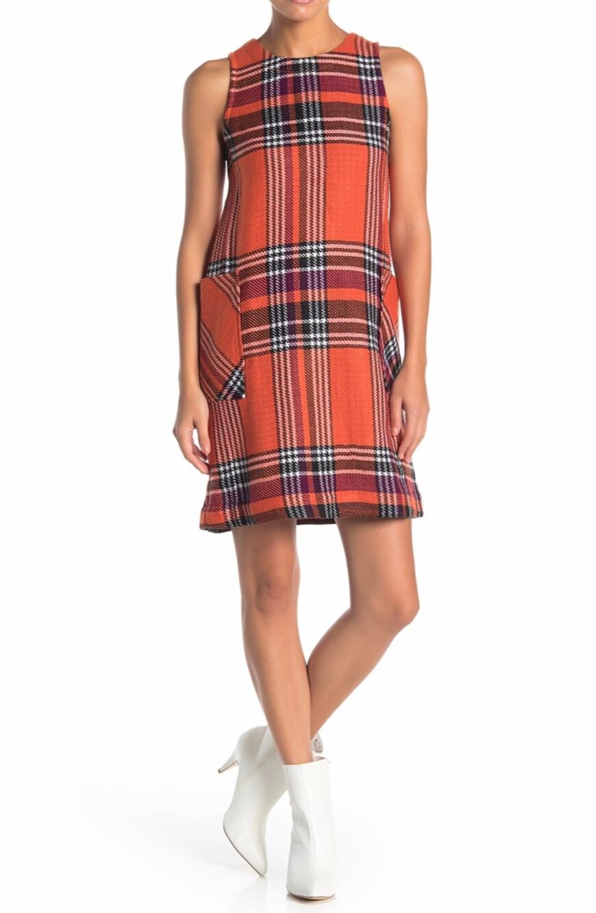 Susina Sleeveless Plaid Shift Dress Orange